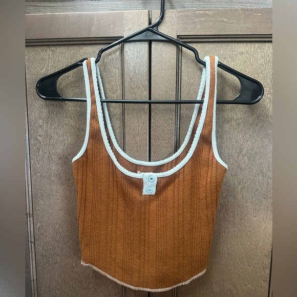 BDG Tops - BDG Rust Ribbed Tank with White Trim